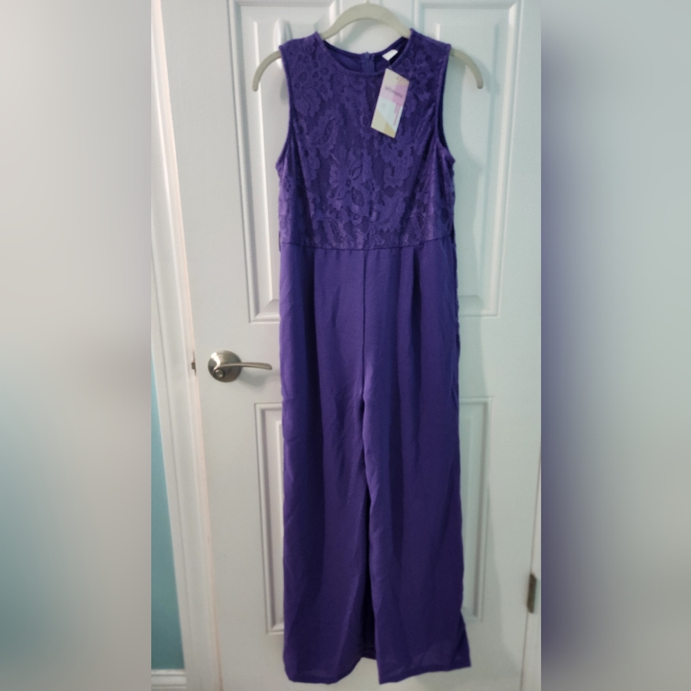 WDIRARA NWT Purple Lace Jumpsuit Girls XL 13/14